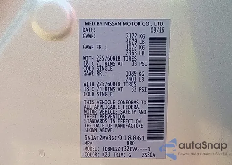 2016 Nissan Rogue Sl z USA, uszkodzony, nr VIN 5N1AT2MV3GC918861